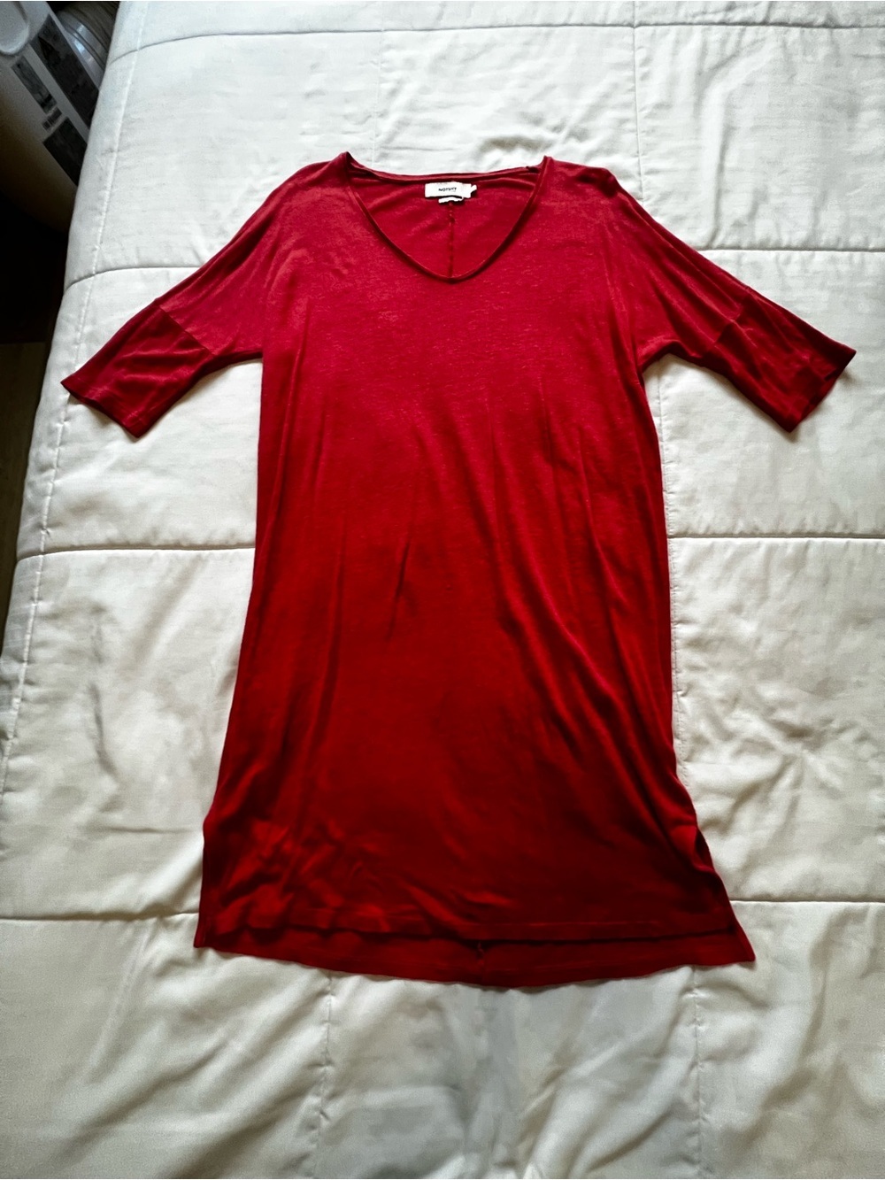 NotShy 100% Linen Dress V Neck 3/4 sleeve Coral Medium